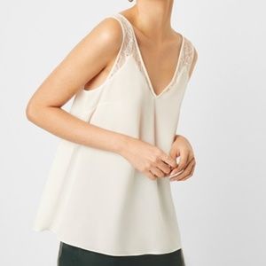 NWT French Connection Crepe Light Lace Trim Top
